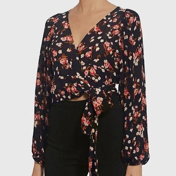 A.L.C. Carla Floral Print Wrap Top Size 2 Black Pink 100% Silk Crepe Blouse - Picture 15 of 15